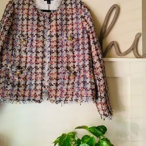 HALOGEN Raw Edge Cotton Blend Tweed Jacket 1x